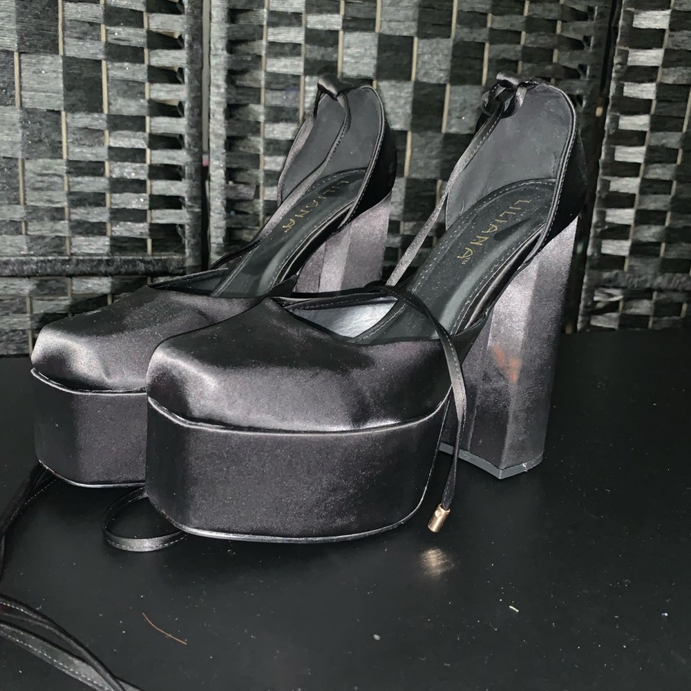 Cult Gaia Black Satin Platform Shoes